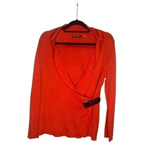 NWT Nic+Zoe orange belted moto sweater size XL